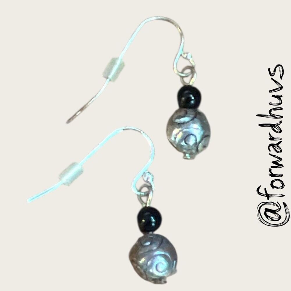 Bundle Sale 3 for $15 | Dangle Earrings – Swirl Bead & Black Accent Bead